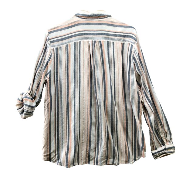 Loft Woven Button Down Shirt Womens XL Striped Multicolor Roll Tab Coastal - Picture 2 of 10